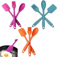 3 Piece Silicone Spatula Spoon & Brush Cooking Utensil Set | Heat Resistant for Baking & Cooking