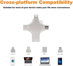 256GB 4-in-1 USB 3.0 Flash Drive - Compatible with iPhone, Android, iPad, Mac, PC, Galaxy S, Windows | High-Speed USB A, USB C, Micro USB & iPhone Connector | Ultra-Fast Thumb Drive, Jump Drive, Memory Stick, Portable Hard Drive