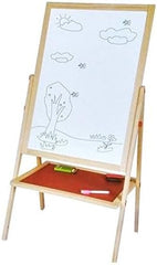 Kids Writing Board | Portable Double-Sided Wooden Easel with Whiteboard & Chalkboard | Height Adjustable Drawing Stand for Learning