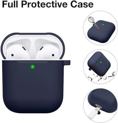 Soft Silicone Protective Case Cover for AirPods 2 & 1 | Front LED Visible | Midnight Blue | Durable and Stylish Protection
