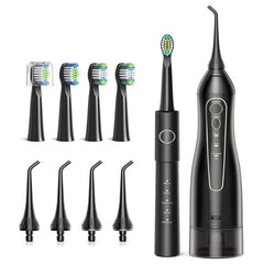 Electric Toothbrush & Water Flosser Combo – Cordless, Rechargeable, 5 Brush Modes, 3 Floss Modes, 8 Heads, Waterproof Oral Care Kit for Travel