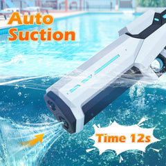 Electric Water Gun with Automatic Suction. 25-32ft range waterproof toy for adults & kids. Summer pool beach party fun.