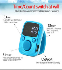 Digital LED Hand Tally Counter - Rechargeable Electronic Clicker with Luminous Display | Compact and Portable Finger Counter for Prayer, Stitch Marking, and Counting Tasks | Durable & Lightweight | Black