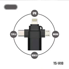 YS-1410 3-in-1 OTG Adapter - USB 3.0, SD/TF Card Reader & Charging Port for Smartphones, Tablets & Laptops