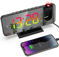 Projection Alarm Clock - 180° Rotatable Ceiling Projector, RGB LED Display, Dual Alarm & 5-Level Dimmer (Black)