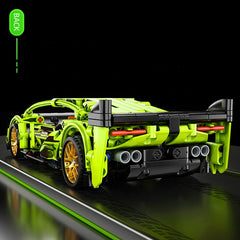 Come Alive Tech Sport Racing Car Building Set. 439-piece green DIY bricks with pull-back function for kids. STEM construction toy.