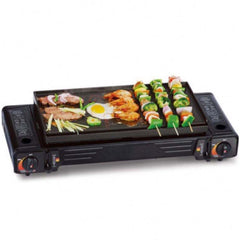 Portable Double Burner Card Stove. Windproof butane camp stove with 3-second ignition for fast outdoor cooking. Compact design.