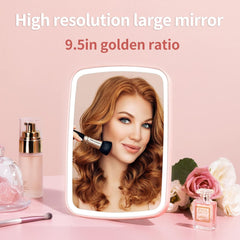Makeup Vanity Mirror with 42 LED Lights, Touch Control, 3 Color Lighting, USB Rechargeable 2400mAh Battery, Portable Travel Mirror - Pink