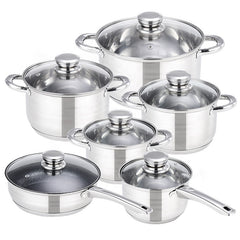 12-Piece Stainless Steel Cookware Set - Induction Compatible, Modern Design for Gas, Electric, Ceramic Stoves