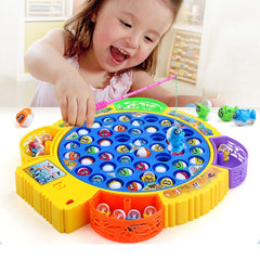 Fishing Game Electronic Musical Rotating Toy with 45 Fish & 4 Fishing Rods, Fun Learning Game, Gift for Kids of All Ages, Birthday Gift - Blue