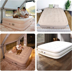 Air Mattress Queen with Built-in Pump - Inflatable Camping & Guest Mattress | Soft Flocked Top Blow-Up Bed | Durable, Foldable, and Comfortable | 80x60x18 Inches | Quick 1-3 Min Inflation