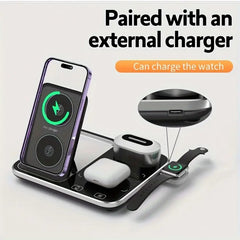 R12 Desktop Wireless Charger – 4-in-1 Automatic Lifting Station with RGB Light Effects and Sound-Controlled Lights