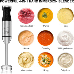 9-Speed Hand Blender - 5-in-1 Stainless Steel Handheld Mixer with Whisk, 700ml & 500ml Containers, Dishwasher Safe