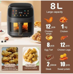 Multifunctional Digital Touch Air Fryer | 8L Capacity, 2400W Power | Sleek Black Design