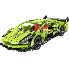 Come Alive Tech Sport Racing Car Building Set. 439-piece green DIY bricks with pull-back function for kids. STEM construction toy.