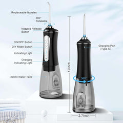 Cordless Water Dental Flosser - 5 Cleaning Modes, IPX7 Waterproof, Portable Oral Irrigator for Home & Travel (Black)