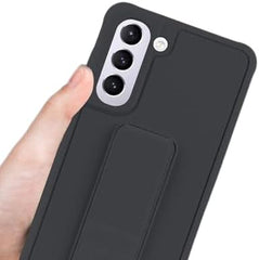 Slim Protective Case for Samsung Galaxy S21 to S24 Plus 5G (6.7 Inches) | Leather Hand Strap Holder & Kickstand | Black