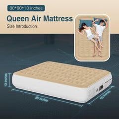 Air Mattress Queen with Built-in Pump - Inflatable Camping & Guest Mattress | Soft Flocked Top Blow-Up Bed | Durable, Foldable, and Comfortable | 80x60x18 Inches | Quick 1-3 Min Inflation