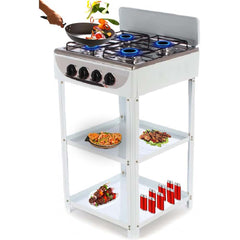 4-Burner Stainless Steel Gas Stove - Self-Ignition, Perfect for Home & Camping, Durable & Efficient White Design