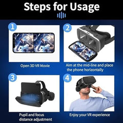 3D VR Glasses for Mobile Phone – Virtual Reality Headset with Anti-Blue Light Protection | Compatible with iPhone & Android (5.0-7.2 Inch) | PC Entertainment & Immersive Experience