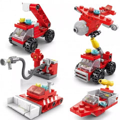 6-in-1 Fire Brigade Truck Building Blocks Set – 142-Piece Creative Play Toy for Kids, Durable DIY Assemble Fire Trucks & Emergency Scenes, Perfect Gift