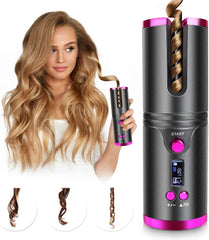 Cordless Hair Curler – Automatic Hair Curling Iron with Heatless Rotating Technology, 3 Temperature & Timer Settings