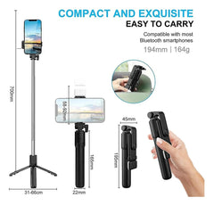R1S Mobile Selfie Stick with Tripod and LED Light, 3-in-1 Extendable 70cm Selfie Stick for Phone & Camera, Bluetooth Remote, Adjustable Desktop Stand for iPhone, Android & Compact Cameras, Perfect for Photography, Vlogging & Live Streaming.