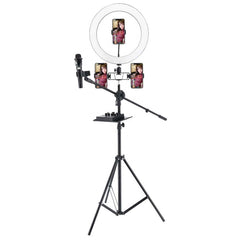 Ring Light Sound Card Tray with Live Microphone Stand | Adjustable Threaded Clamp Clip | Tripod Bracket Accessories with Mobile Phone Holder
