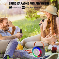 All-In-One Karaoke Machine – Bluetooth Speaker with UHF Wireless Microphones and Disco Ball LED Lights