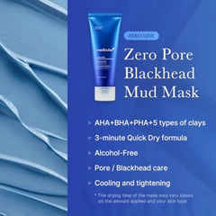 Zero Pore Black Mud Facial Mask - 3-Minute Cooling Pore Tightening with AHA/BHA/PHA, PorePurifying Clay Formula