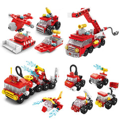6-in-1 Fire Brigade Truck Building Blocks Set – 142-Piece Creative Play Toy for Kids, Durable DIY Assemble Fire Trucks & Emergency Scenes, Perfect Gift