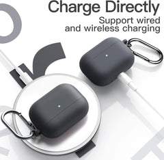 Silicone Case for AirPods Pro 2nd/1st Gen. Shockproof cover with keychain, hard PC interior & visible LED. 2023-2019 models.