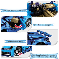 Classic Pull Back Super Sports Car DIY Bricks Set. Buildable racing car toy with pull-back motor for kids. 200+ pieces.