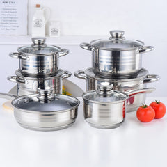 12-Piece Stainless Steel Cookware Set - Induction Compatible, Modern Design for Gas, Electric, Ceramic Stoves