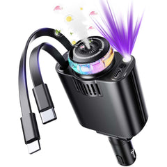 Luxury Retractable Car Charger with Aroma Therapy & Starlight Ambient Lighting. USB C adapter & car air freshener combo.
