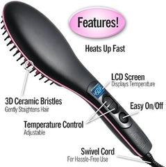 Simply Straight Ceramic Hair Straightening Brush | Black/Pink | Safe, Damage-Free Hair Styling