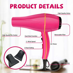 2000W Professional Infrared Hairdryer - Commercial Red Electric Blow Dryer, 110V/240V, Fast & Efficient Styling