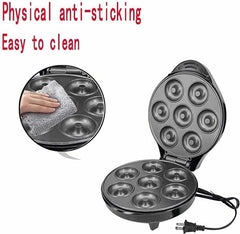 Mini Donut Maker Machine – Kid-Friendly Breakfast and Snack Maker with Non-Stick Surface, Delightful Donut Print Design, Makes 7 Doughnuts (Multi)