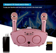 Wireless Bluetooth Speaker with 2-Piece Microphone Set | Portable Karaoke System for Home, Parties, and Events (Pink)