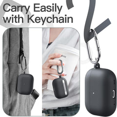 Silicone Case for AirPods Pro 2nd/1st Gen. Shockproof cover with keychain, hard PC interior & visible LED. 2023-2019 models.